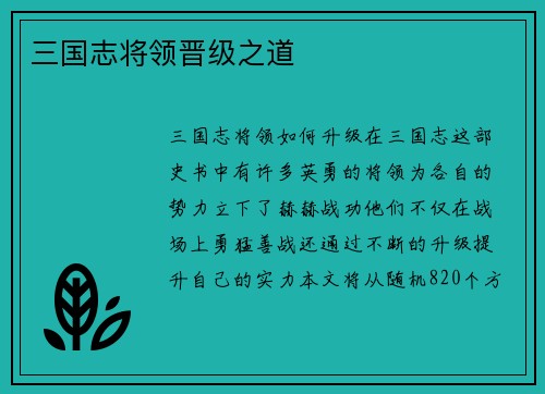 三国志将领晋级之道